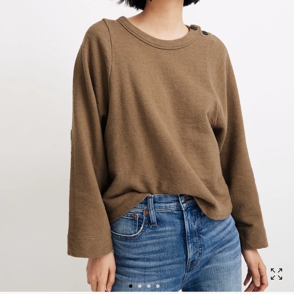 Madewell Shoulder Button Elbow Patch Long Sleeve Tan Top Size Small - Picture 1 of 7